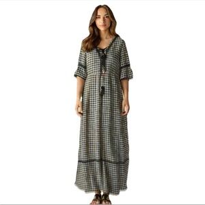 POL Clothing Black White Plaid‎ Gingham Prairie Boho Dress Women's Small NEW
